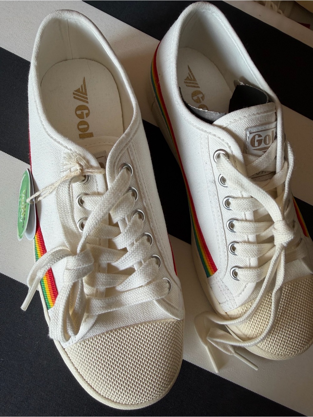 Gola White Low-Top Sneakers with Rainbow Side Stripe